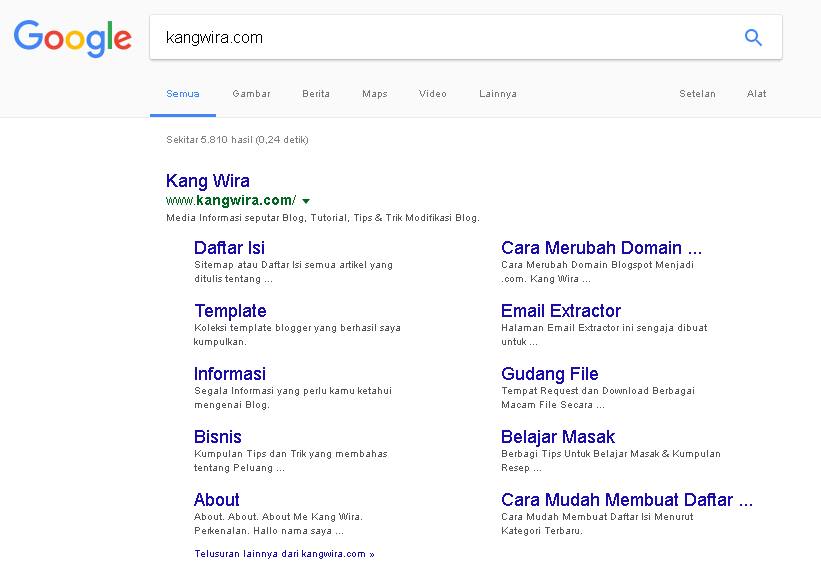 Apa itu Google Sitelink Google Sitelink KangWira.Com