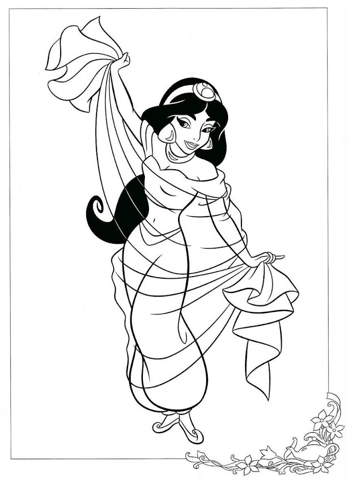 Desenhos de Aladdin e Princesa Jasmine para colorir, pintar, imprimir!