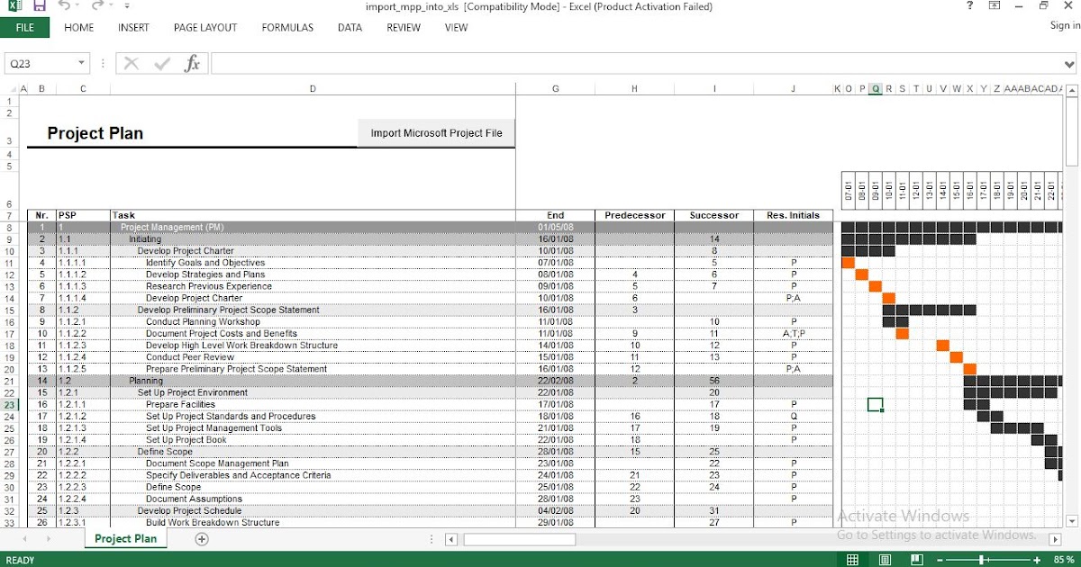 Excel project plan template