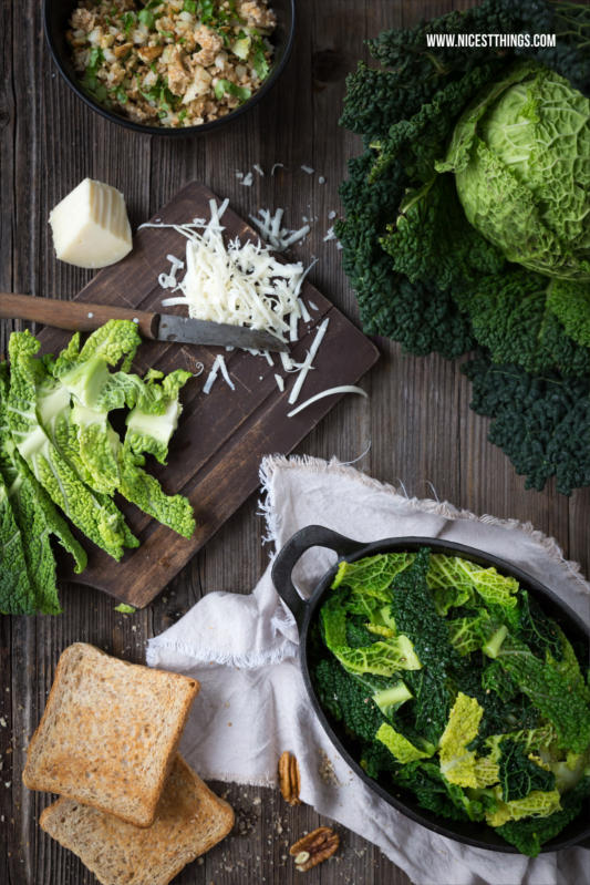 Wirsing Auflauf Rezept ueberbacken mit Ziegenkaese und Pekannuessen