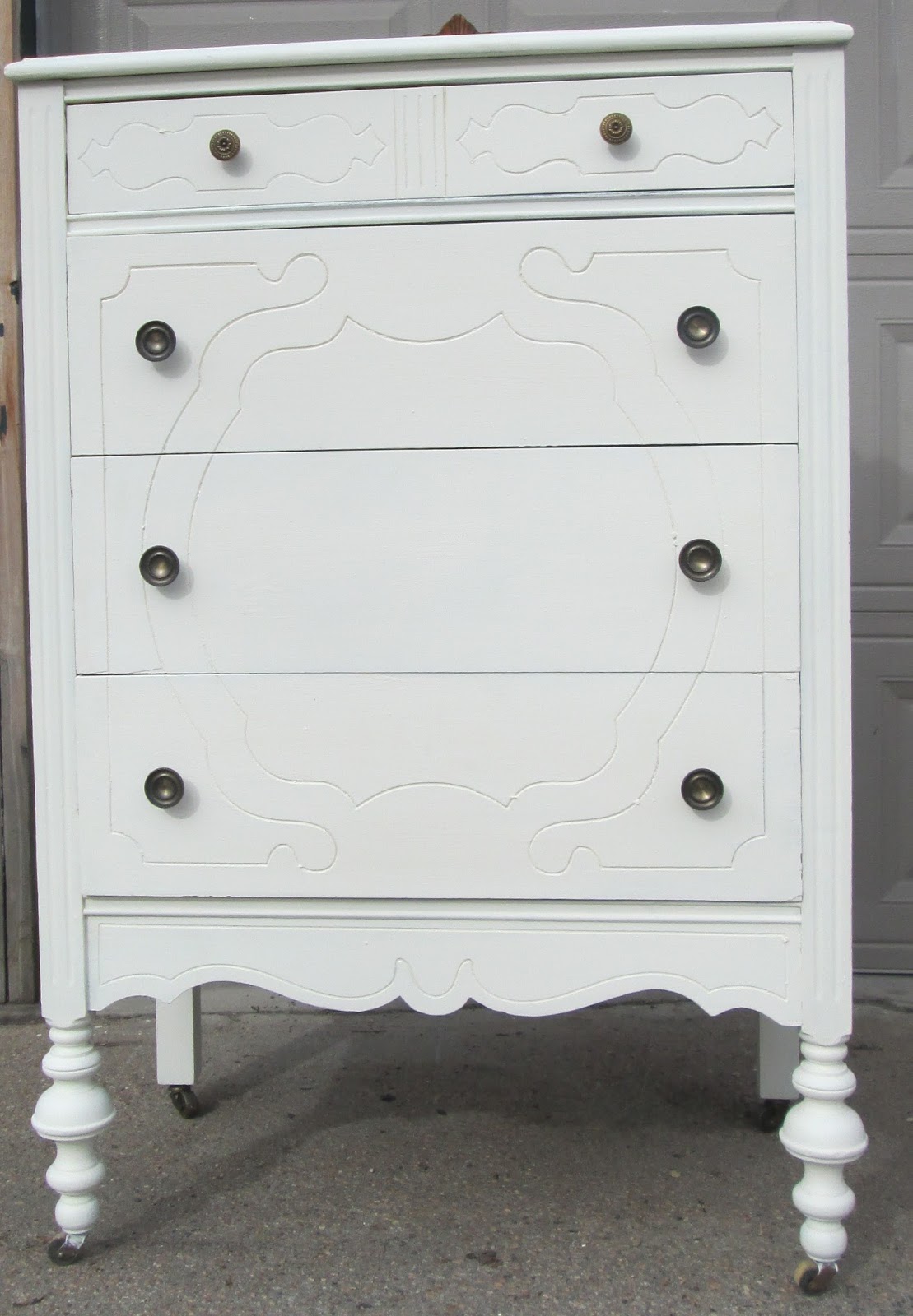 BoHO Chic Antique White Dresser / Chest Walnut Top, Original Pulls SOLD