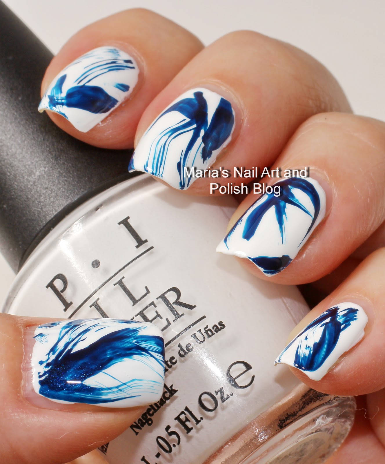 Marias Nail Art and Polish Blog: Blue and white brush stroke nail art