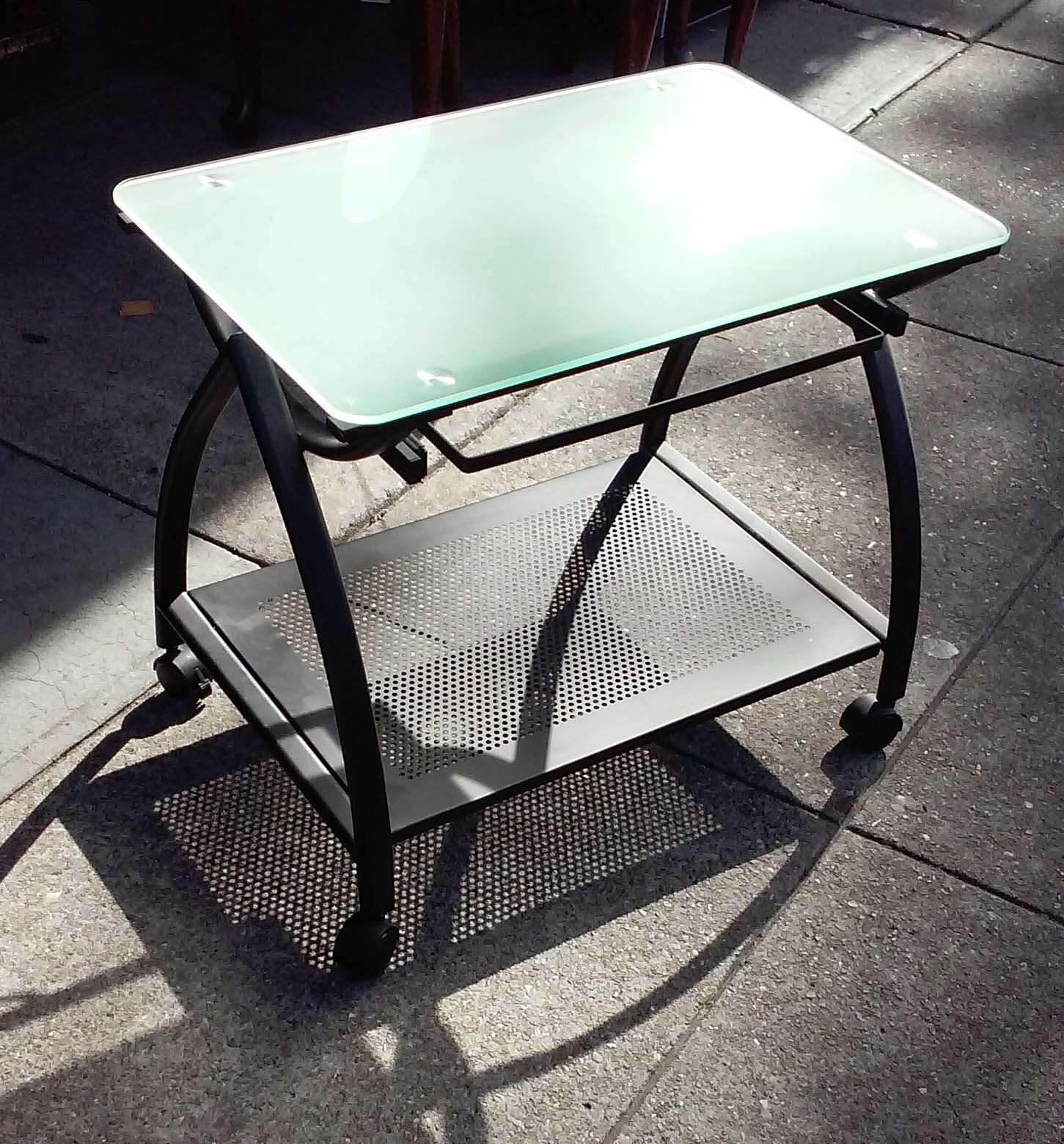 UHURU FURNITURE & COLLECTIBLES SOLD Glass Top TV Stand on Wheels 15