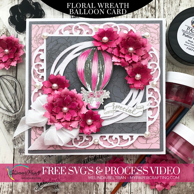 My Paper Crafting Com Shimmerz Paints Dt Free Svg Video Floral Wreath Balloon Card
