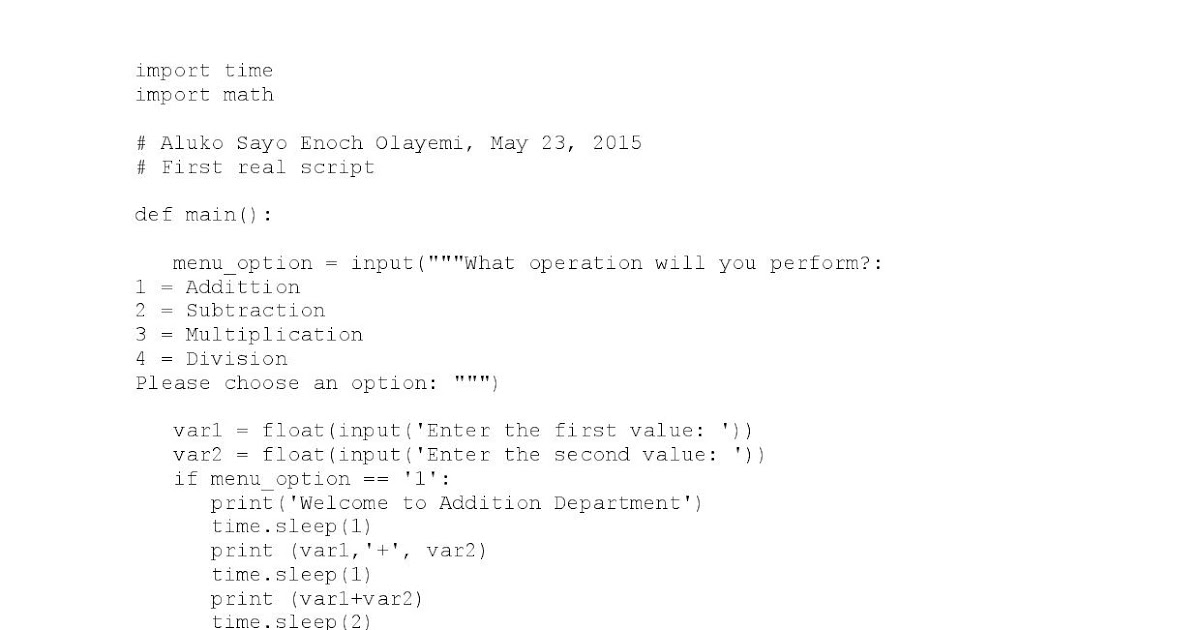 SEA LIGHTS EDUCATIONAL CONSULT: Python Script for Manual Calculator ...