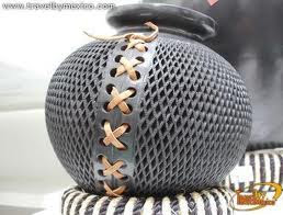 Oaxacan Black Pottery - Vessel with leather