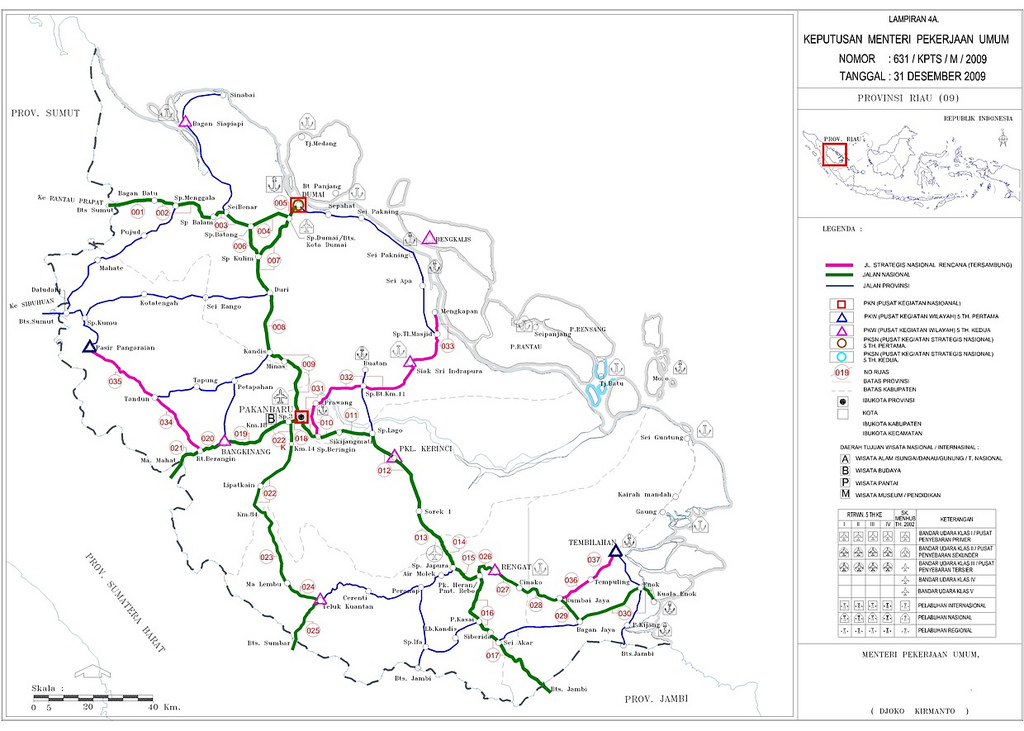 Peta Provinsi Riau dengan Jaringan Jalan Nasional dan 