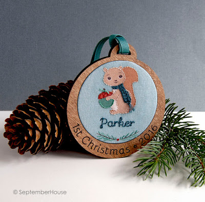 Personalized Baby's First Christmas Holiday Ornament Squirrel design Personalized Baby's First Christmas Holiday Ornament Squirrel design