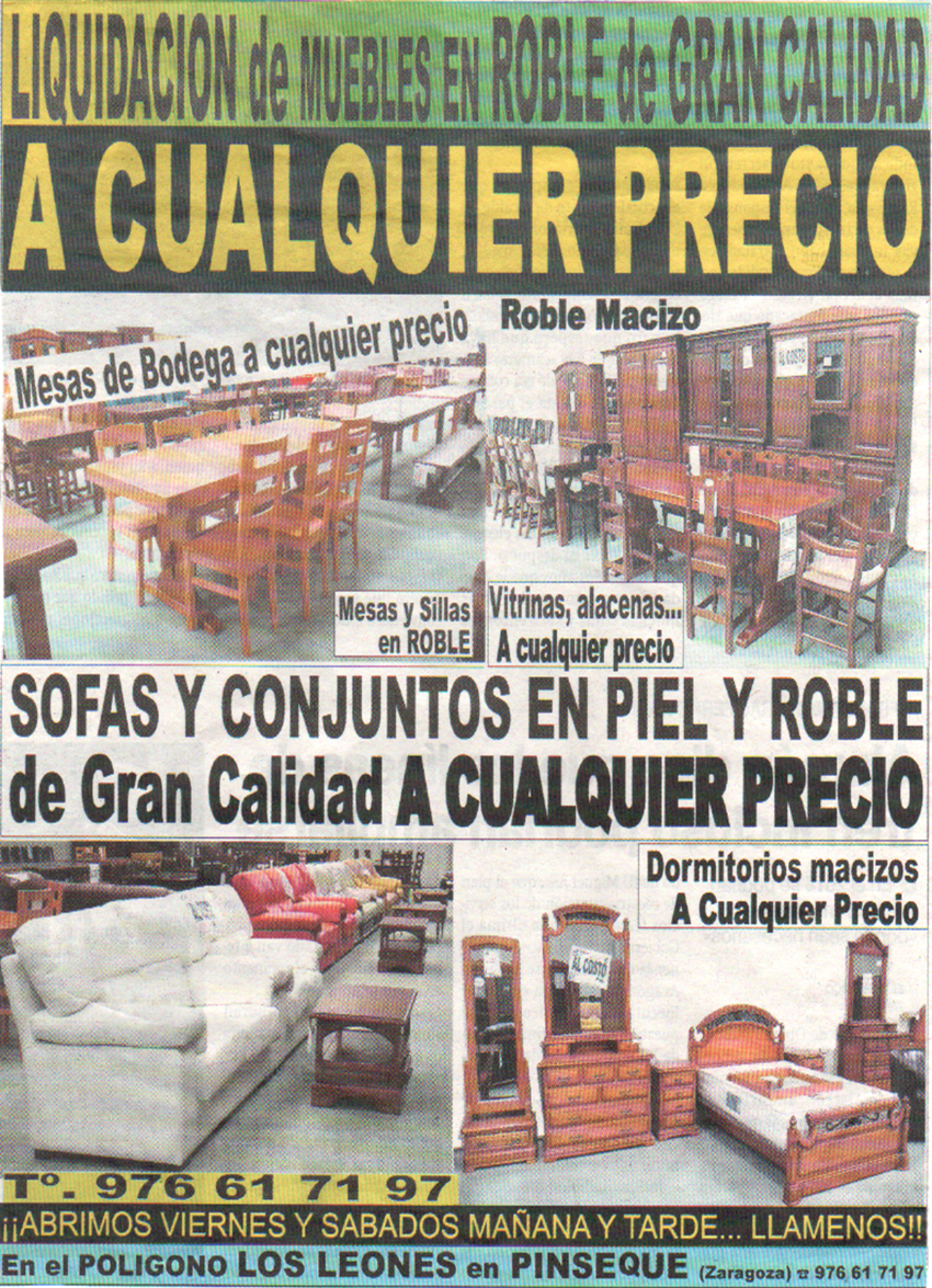 Unión Fabricantes de Tresillos Liquidación de Muebles en Roble de gran