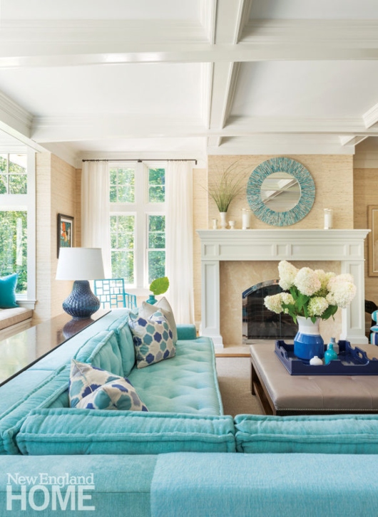 Turquoise Sofa Living Room Design Idea