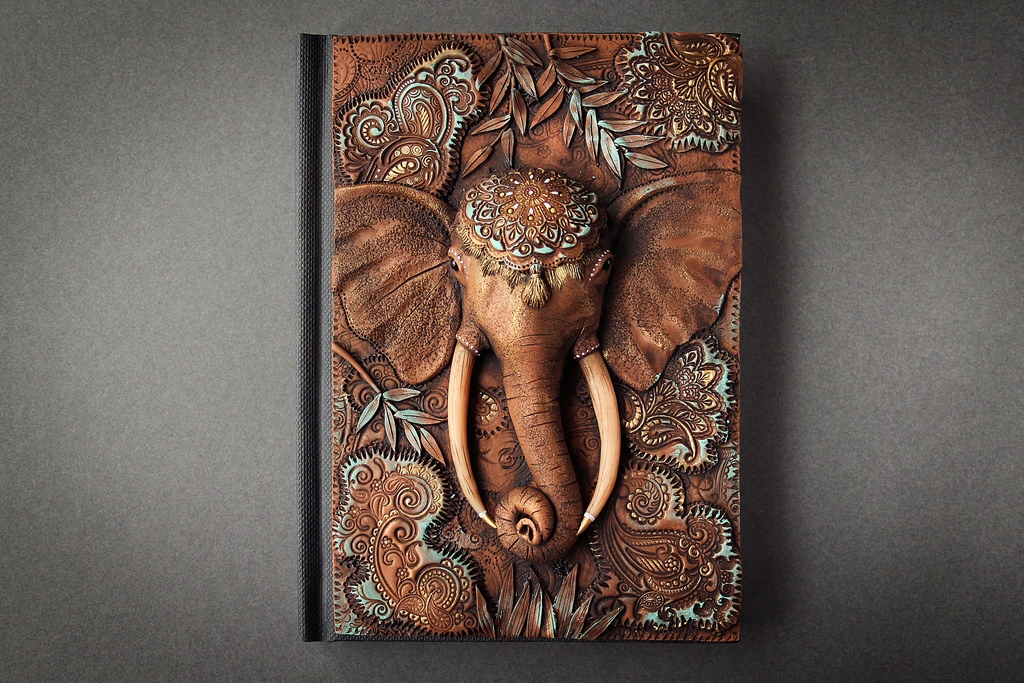 04-Majestic-Elephant-Aniko-Kolesnikova-Polymer-Clay-Book-Diary-and-Electronics-Cover-www-designstack-co
