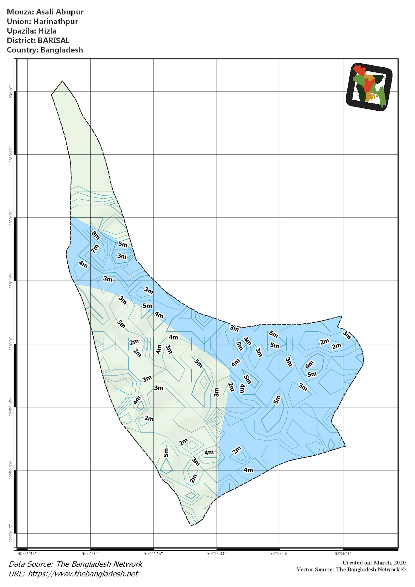 Map of Asali Abupur Mouza of Hizla Upazila, BARISAL, Bangladesh.