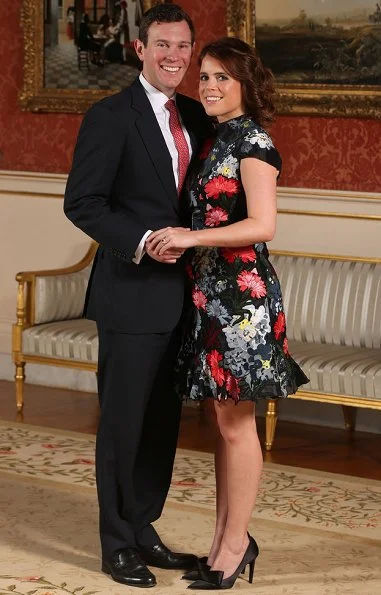 Princess Eugenie wore ERDEM Hetty Embroidered Silk Organza Mini Dress. shoes by Jimmy Choo