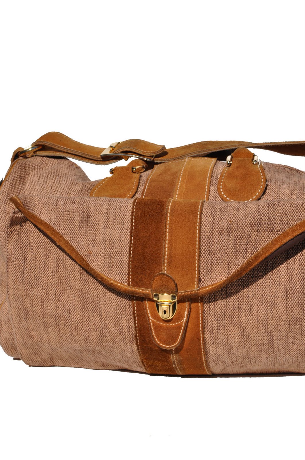 goodbye heart vintage Tweed & Suede Vintage Carry On Bag. Duffle Bag.