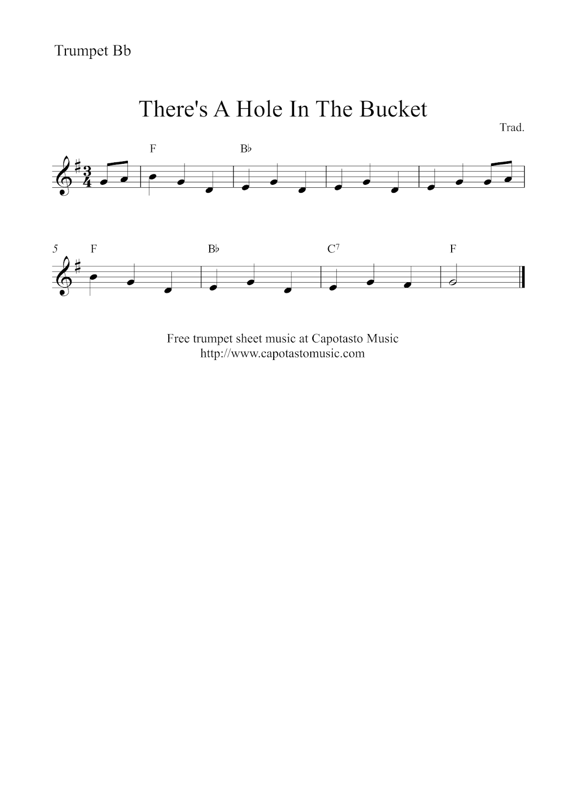 Free easy trumpet sheet music There's A Hole In The Bucket