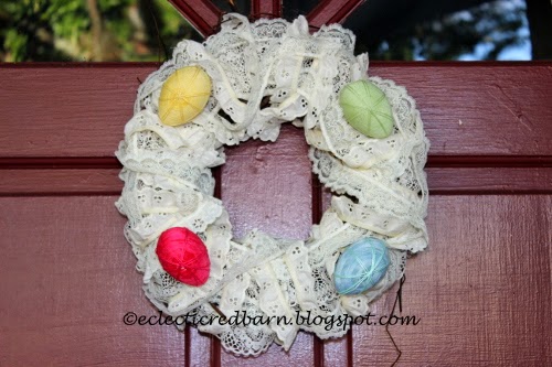 Easter wreath with lace and eggs