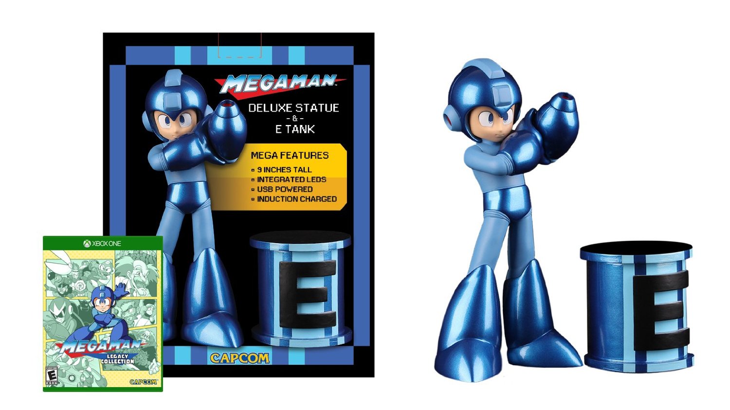 9" Tall Mega Man Deluxe Statue & E-Tank Light Up ABS Figure Official *No Game*