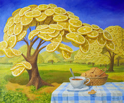 Mundo invadido por limones en pinturas surrealistas