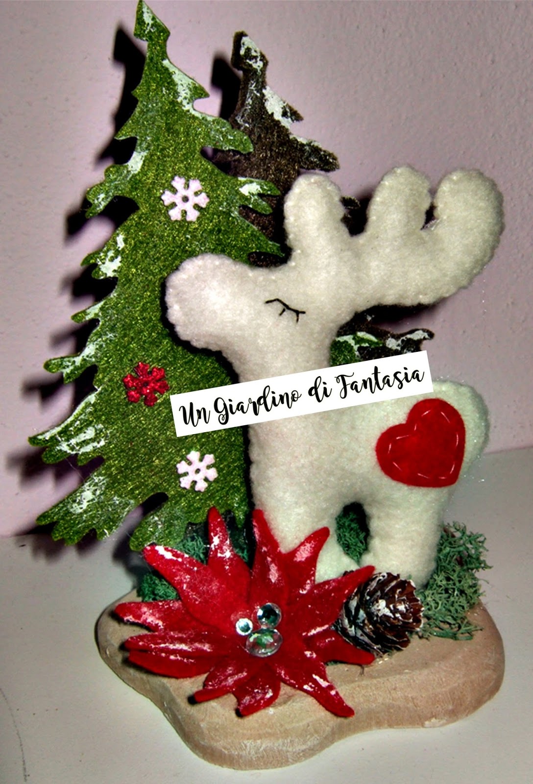 4 Decorazioni natalizie disco di legno con animaletti