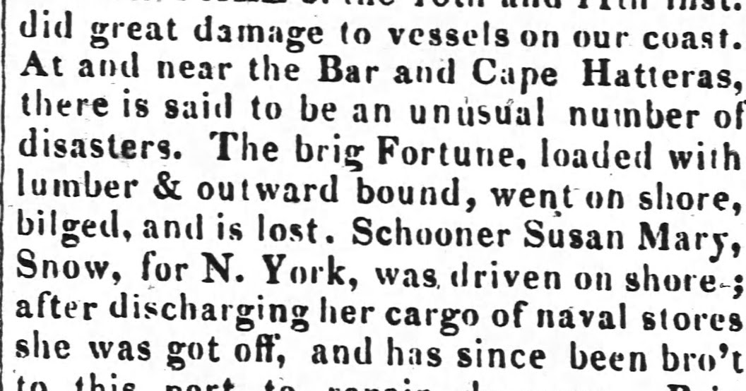 North Carolina Shipwrecks GALE OF OCTOBER 1836