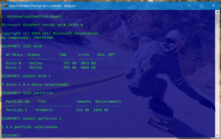 Exemplo dos comandos do DISKPART do Windows comandos-diskpart