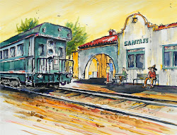 fe santa station train passenger watercolor ink