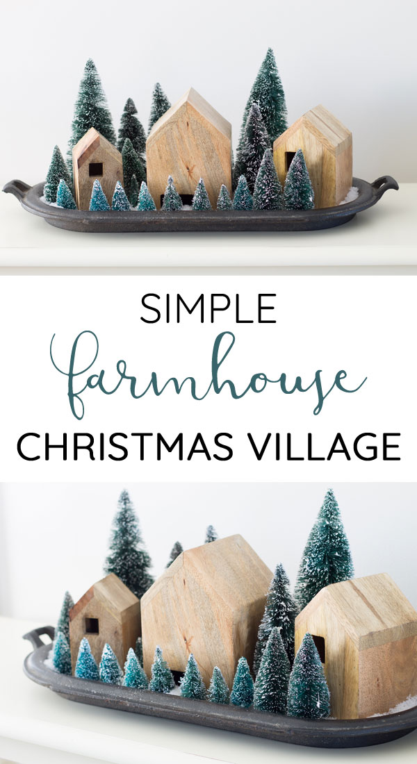 Winter decor idea! Hearth and Hand wooden nesting houses make a beautiful modern farmhouse Christmas village display with bottle brush trees!