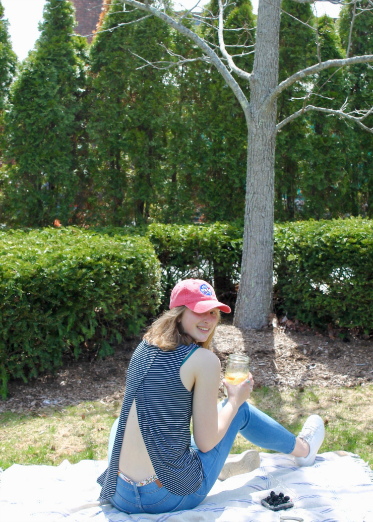 NASA hat, open back tank top and high waisted Urban Outfitters jeans and Mason jar #fashion