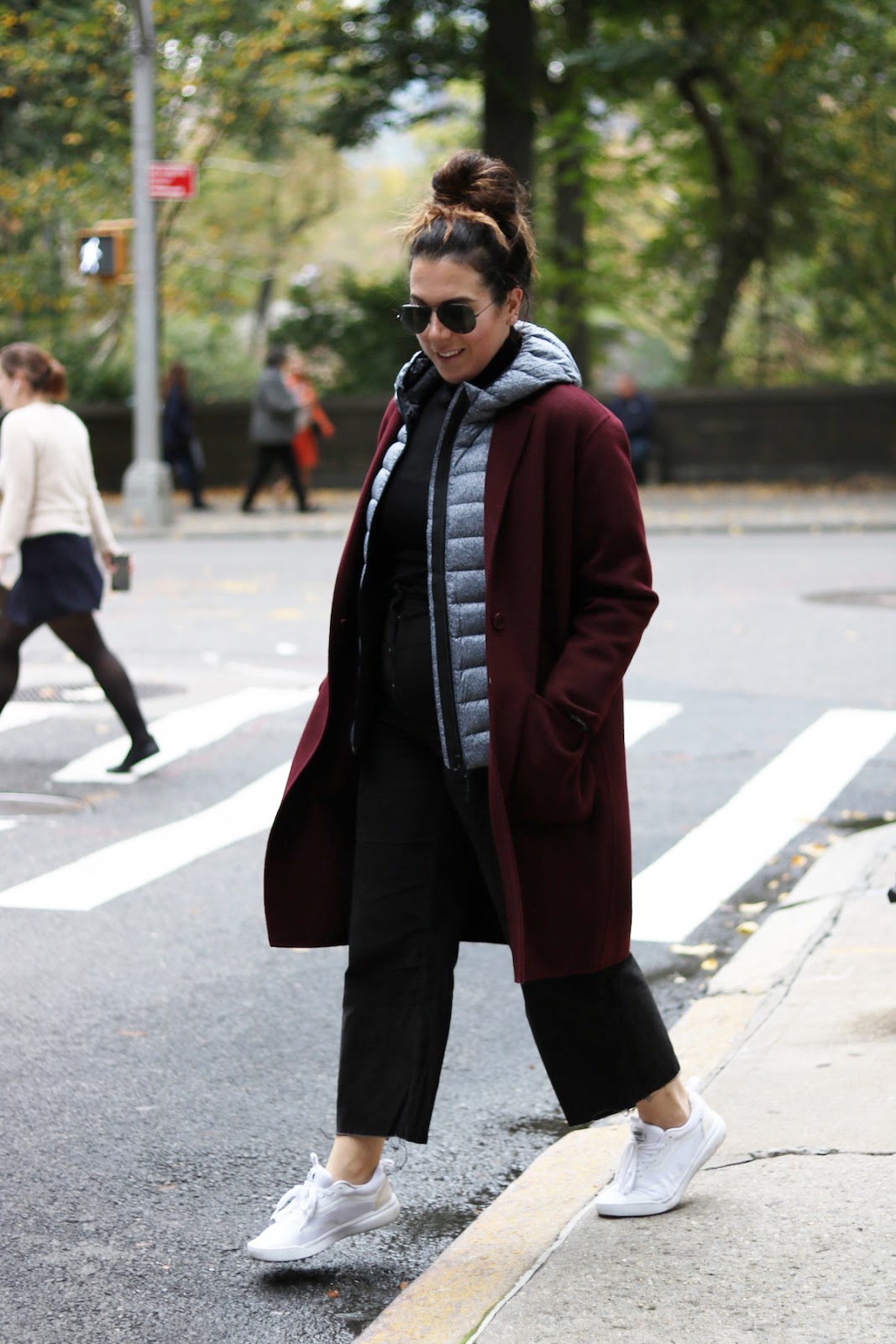 Roots Down Packable Jacket outfit fashion blogger weekend layered outfit theory cashmere burgundy wool jacket