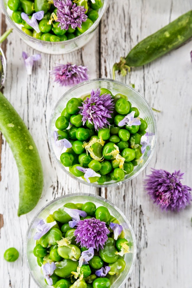 Peas, Fava Beans & Herb Flowers with Lemon Ricotta Cream