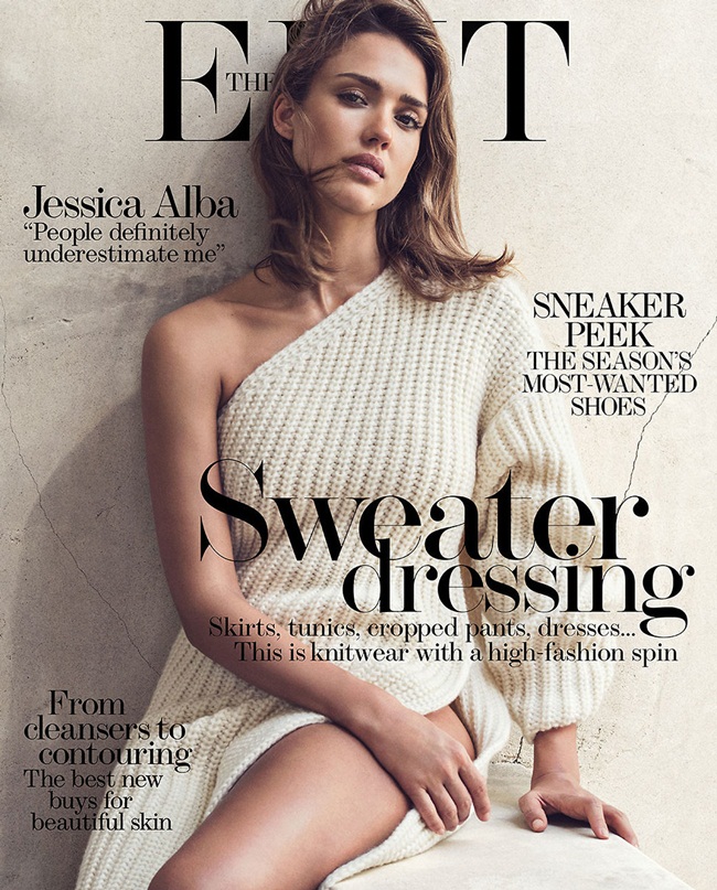 The Edit December 2015, Jessica Alba -1 Stella McCartney 2015 AW White One Shoulder Knitting Dress With High Slit Editorials
