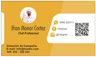 Tarjetas de presentación para chef Tarjetas de presentación para chef