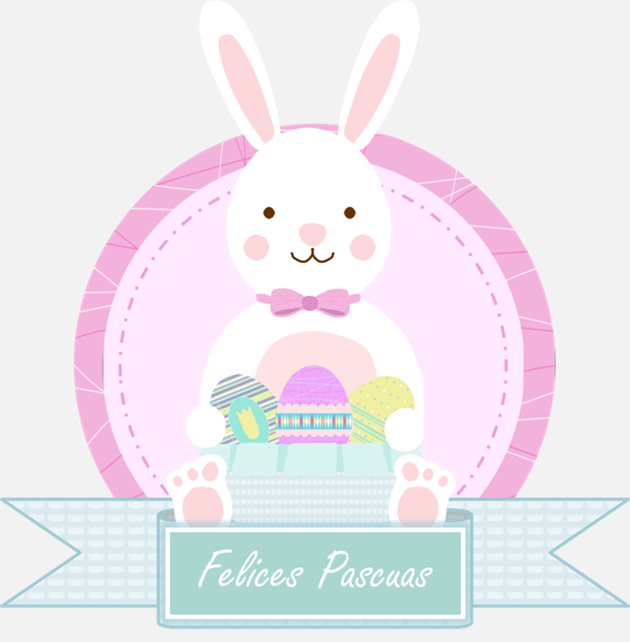 conejo de Pascua con cartel “felices Pascuas”