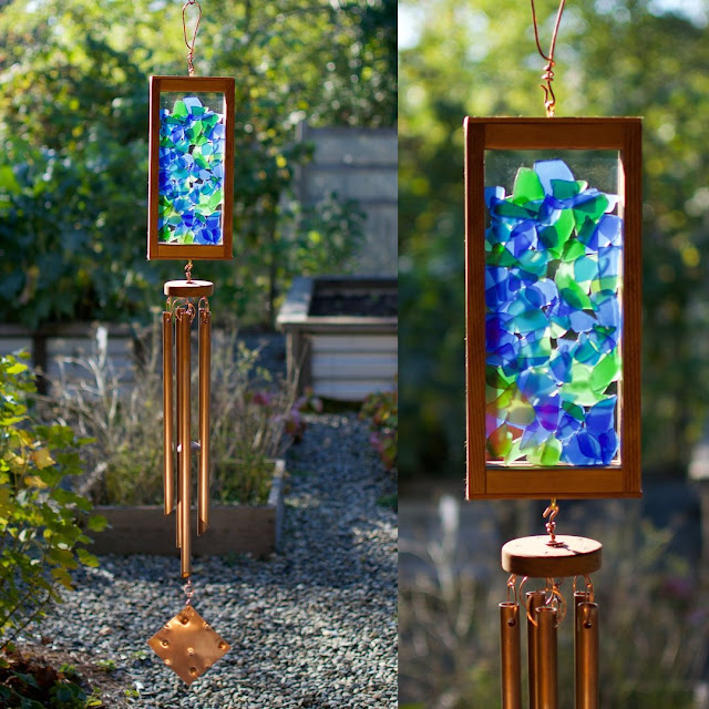 Blue and green glass kaleidoscope art wind chime by Coast Chimes