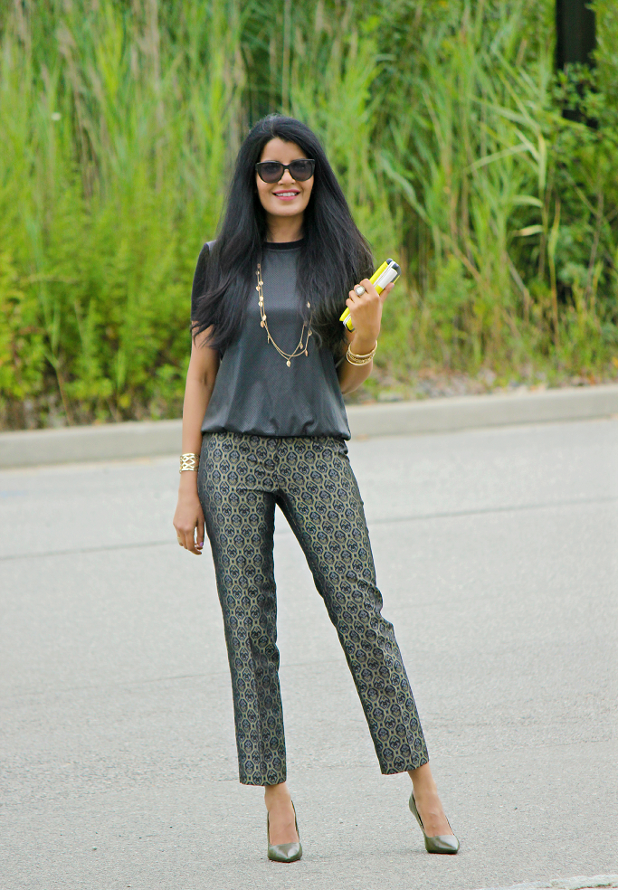 Fall Fashion Trends, Fall 2014 fashion trends, Brocade Pants, Holiday Party Outfits, Zara Leather Top