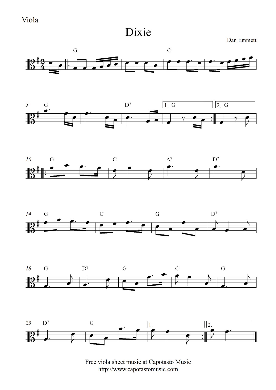 free viola sheet music dixie