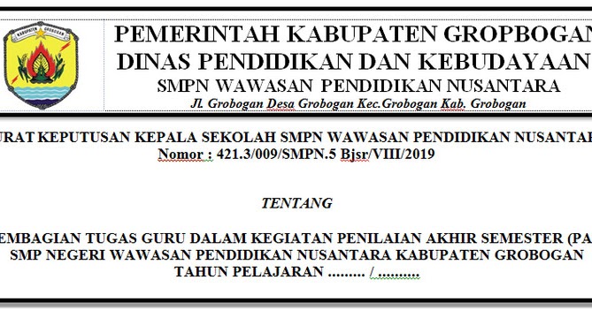 Contoh SK Panitia PAT dan PAS SD SMP SMA BERKAS GURU 25