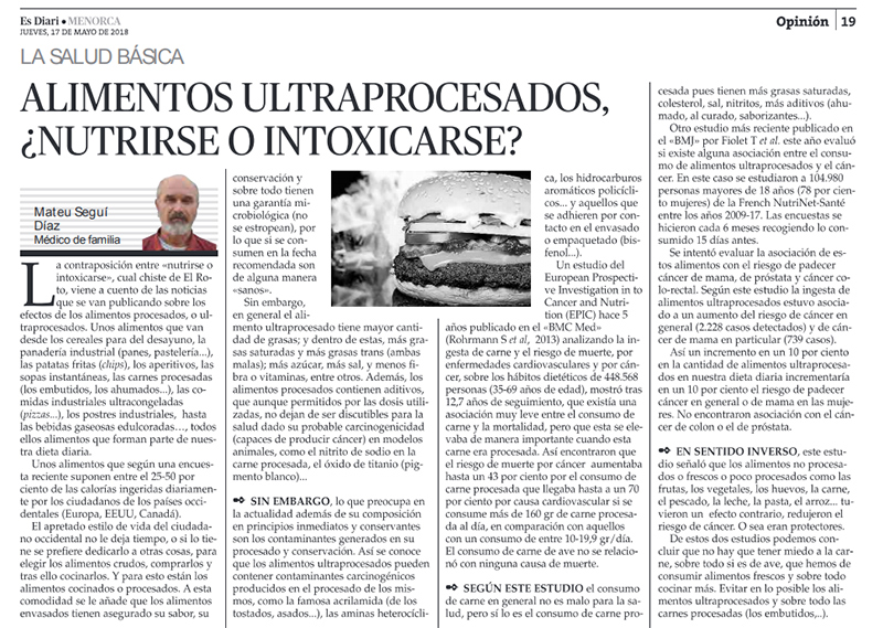 Quid pro quo Alimentos ultraprocesados, ¿“nutrirse o intoxicarse”?