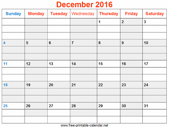 blank calendar december