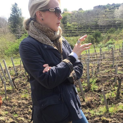 Sarah H. Bray in Passopisciaro's vineyard on Mt Etna.