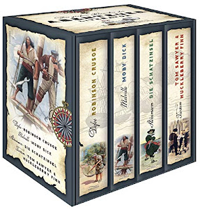 Die großen Klassiker der Abenteuerliteratur - Robinson Crusoe - Moby Dick - Die Schatzinsel - Tom Sawyer & Huckleberry Finn (4 Bände im Schuber)