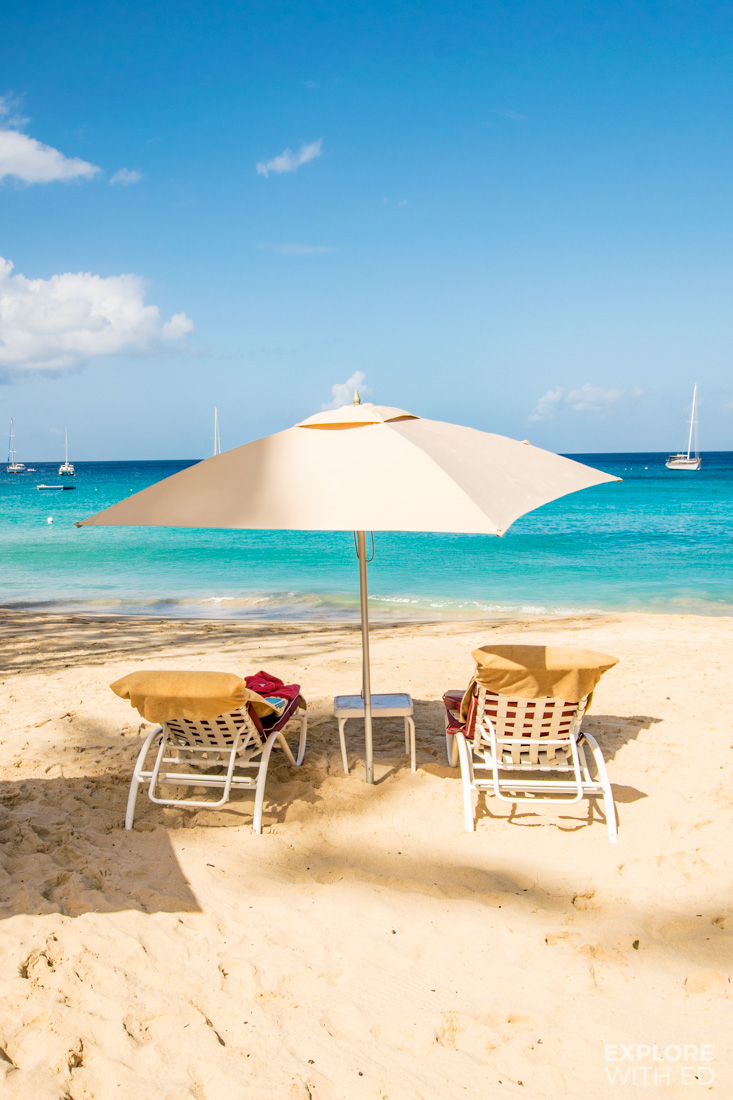 Loungers on the beach at The Colony Club in Barbados