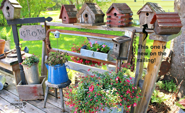 Collecting & Displaying Rustic Birdhouses #junkgarden #gardenjunk #fuchsias #coleus #waxbegonias #birdhouses
