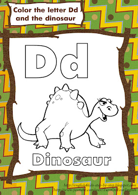 letter Dd dinosaur coloring page for learning English