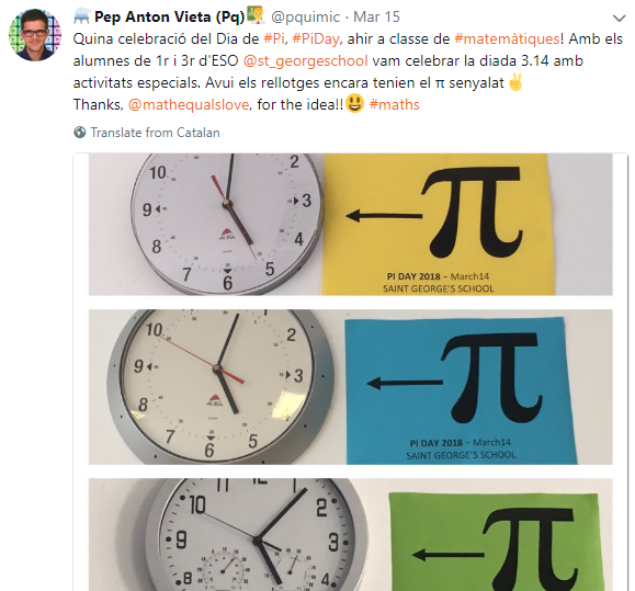 Pi Sign pointing to clocks on Pi Day. 