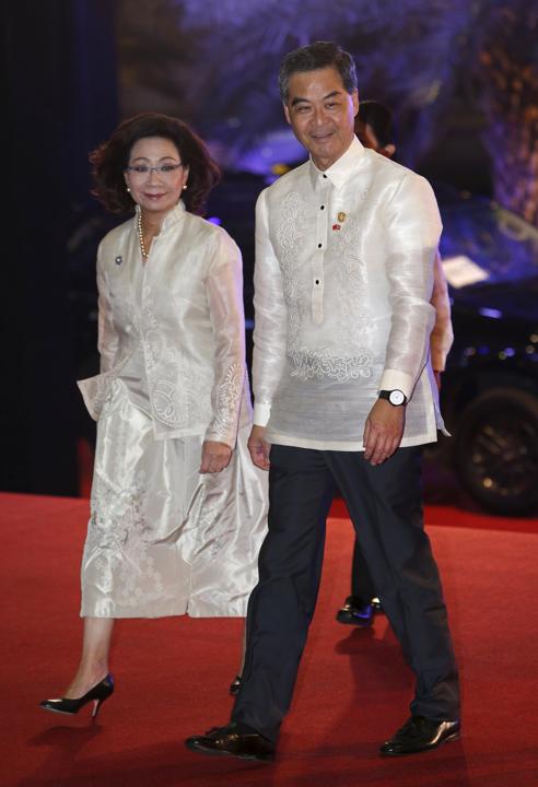 Chief Executive of Hong Kong Leung Chun-ying and his wife Regina Tong Ching-yi 