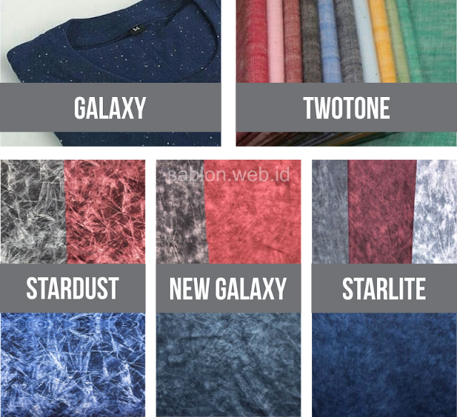 Bahan Kaos Starlite, Bahan Kaos Stardust, Galaxy, Bahan Kaos Nap White / Rainbow & Bahan Kaos Two Tone