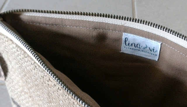 Repurposed burlap zipper pouch handmade in Plymouth Michigan by Lina and Vi Repurposed burlap zipper pouch handmade in Plymouth Michigan by Lina and Vi