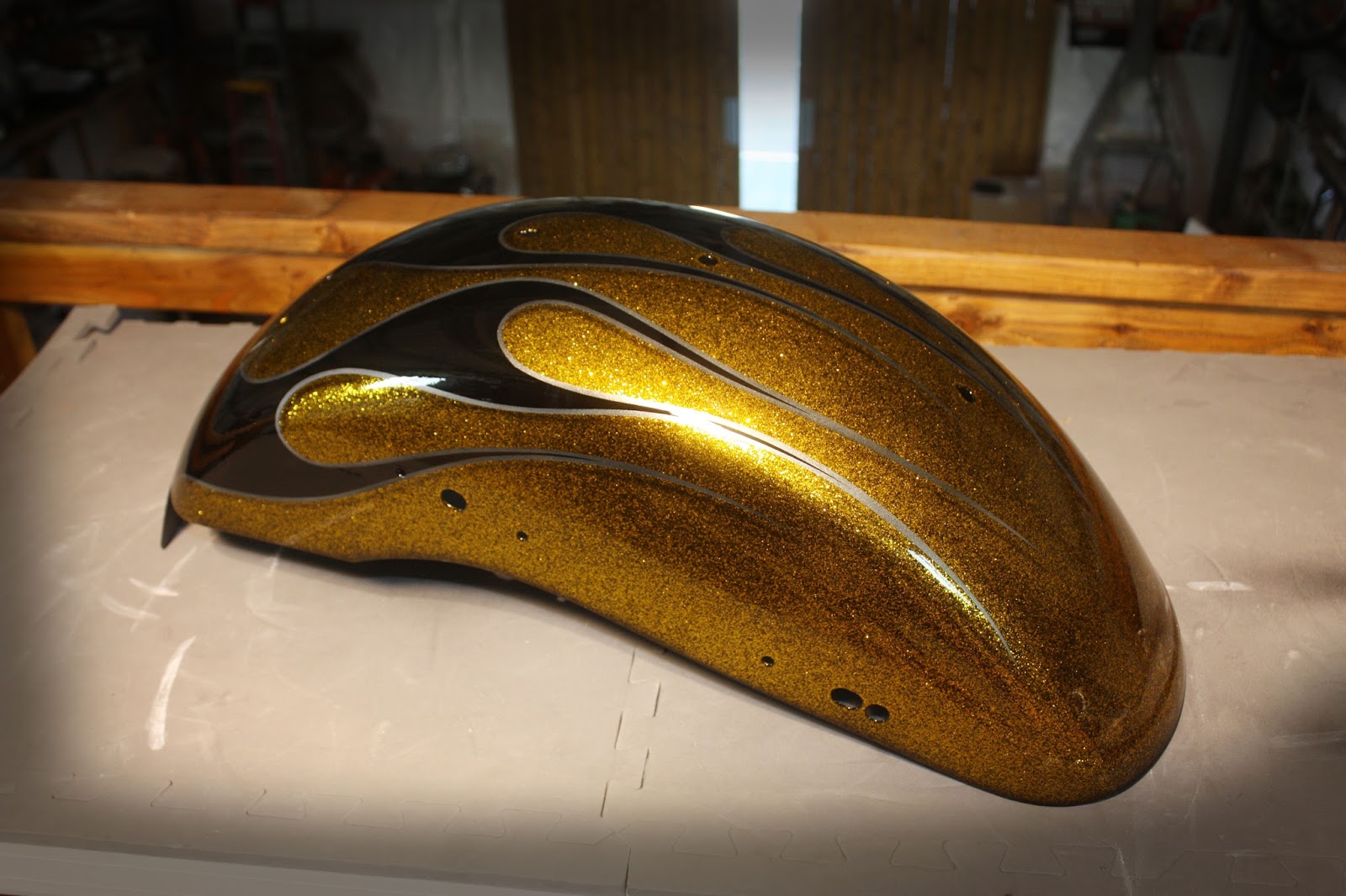 Online Motorcycle Paint Shop Gold Metal Flake with black flames
