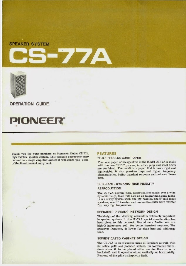 Golden Age Of Audio: Pioneer CS-77A Speakers